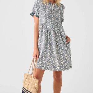 Faherty Gemina Indigo Echo floral dress linen
